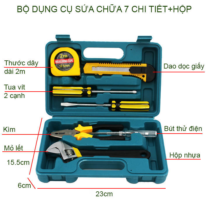 Bộ dụng cụ đồ nghề 7-8 chi tiết tùy chọn kèm vỏ hộp nhựa