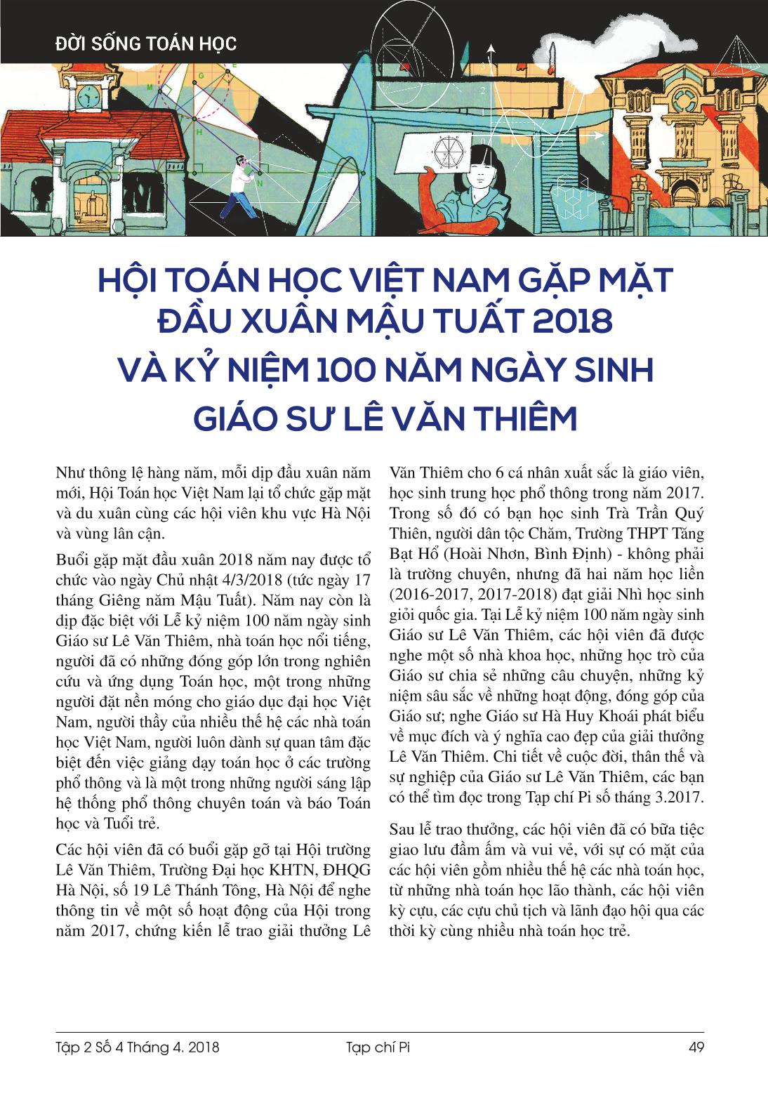 Tạp chí Pi- Hội Toán học Việt Nam số 4/ tháng 4 năm 2018