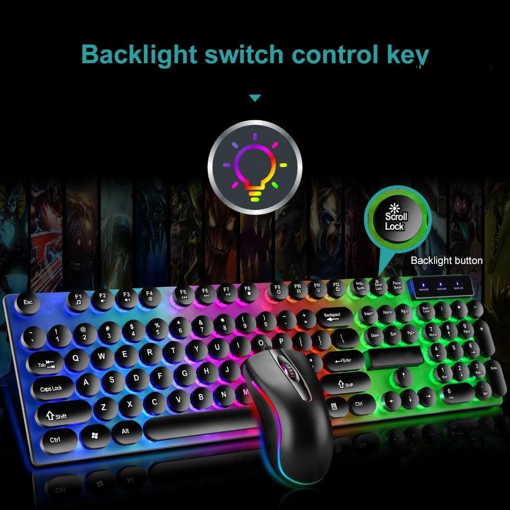 Bộ Bàn Phím Cơ Và Chuột Cơ Có Dây Và Đèn Led Nền Cho Máy Tính / Laptop