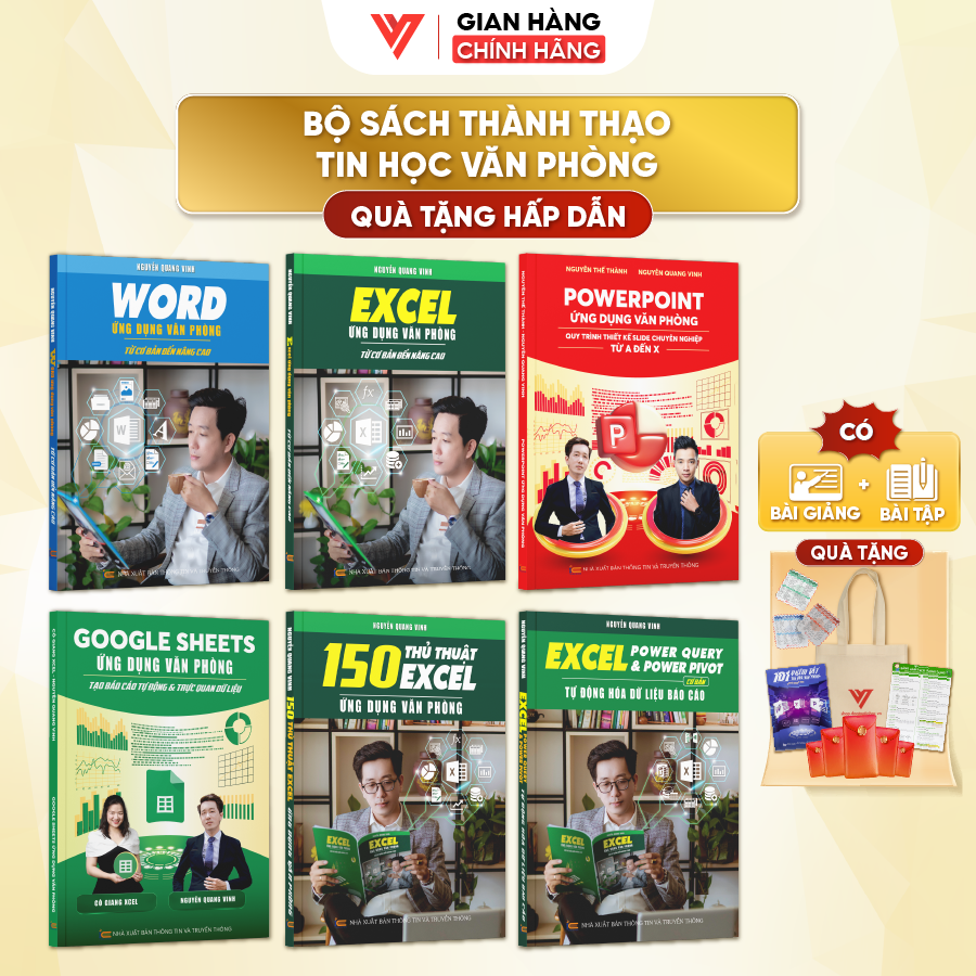 Combo 6 Sách Excel - Word - PowerPoint - Google Sheets - 150 Thủ Thuật - Power Query Kèm Khoá Học Video ĐÀO TẠO TIN HỌC