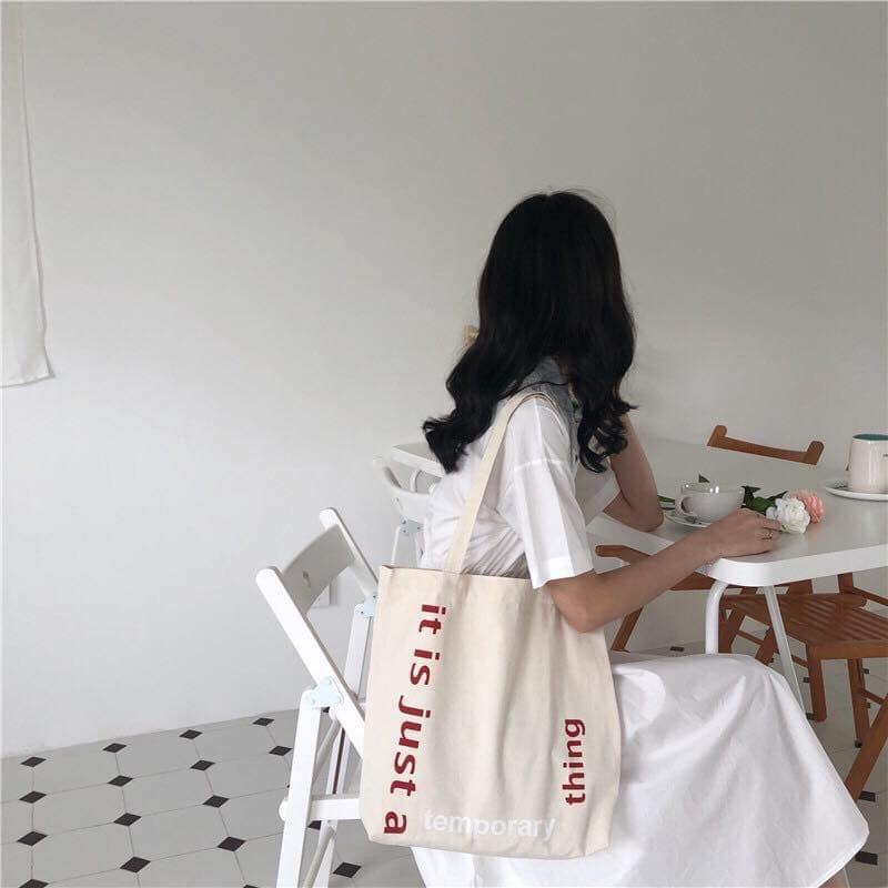 Túi Tote Túi vải Canvas It just phong cách Hàn Quốc Vintage có ngăn phụ