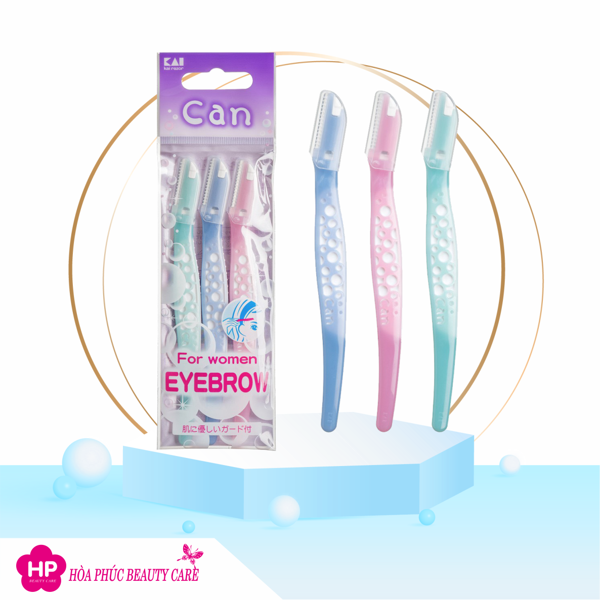 Dao Cạo Lông Mày Lưỡi Thép Có Màng Bảo Vệ Kai Razor Can Eyebrow 17827 CBM-3P Dành Cho Nữ (Set 3 Cây)