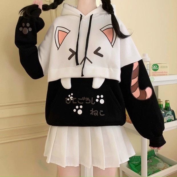 Áo Khoác Hoodie Nữ Chất Nỉ Bông In Mèo Kèm Chữ Kiểu Siêu Xinh Siêu Xịn - MC84