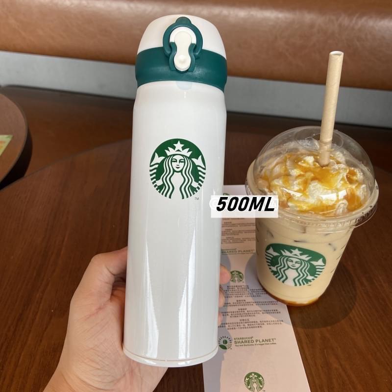 Bình Giữ Nhiệt Nóng Lạnh Starbuck Màu Trắng, Bình Nước Giữ Nhiệt Inox 304 Cao cấp - Dung tích 500ml - 85k