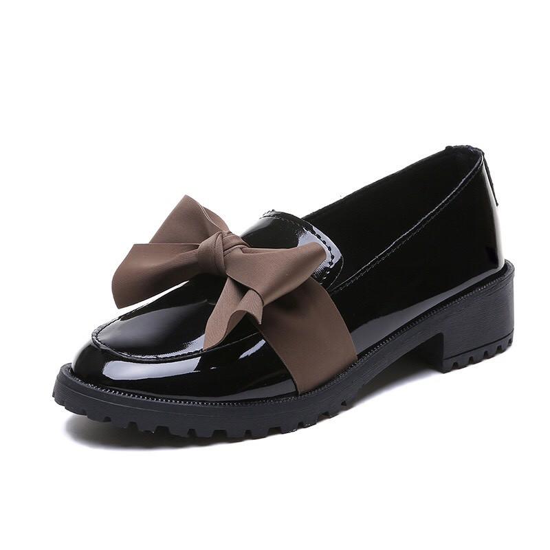 Giày lười slip on nữ da bóng thắt nơ thời trang hàng cao cấp chuẩn đẹp-GL19