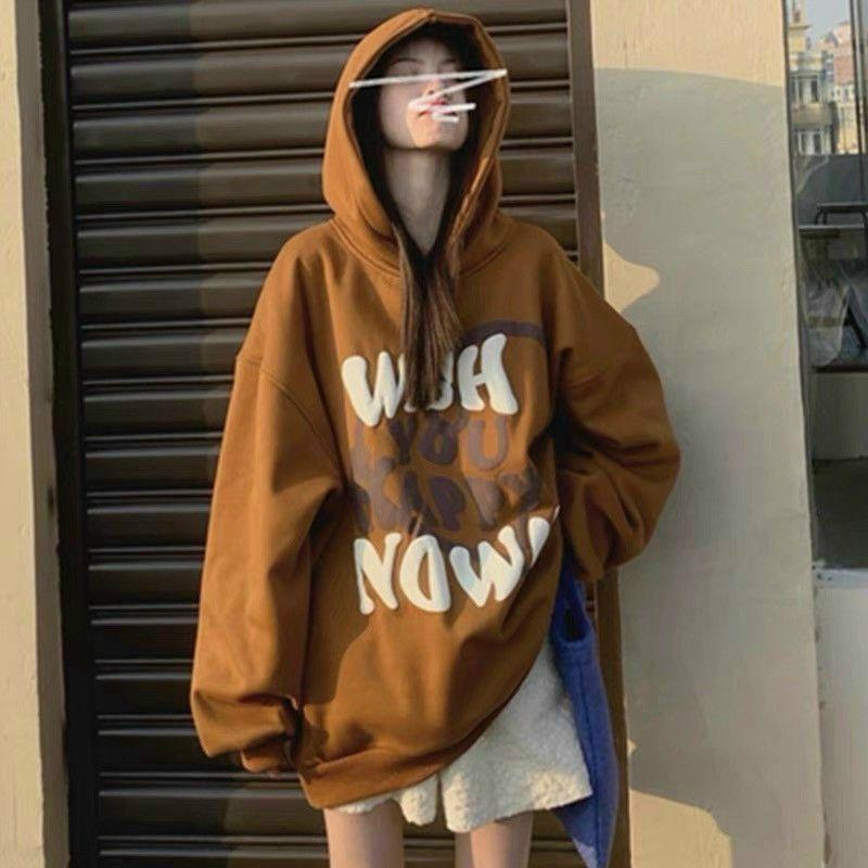 Áo Khoác hoodie nữ WIST_9 nỉ ngoại cao cấp form rộng,nón to có nút bấm kiểu most hình in nổi 2 màu xám,nâu cá tính