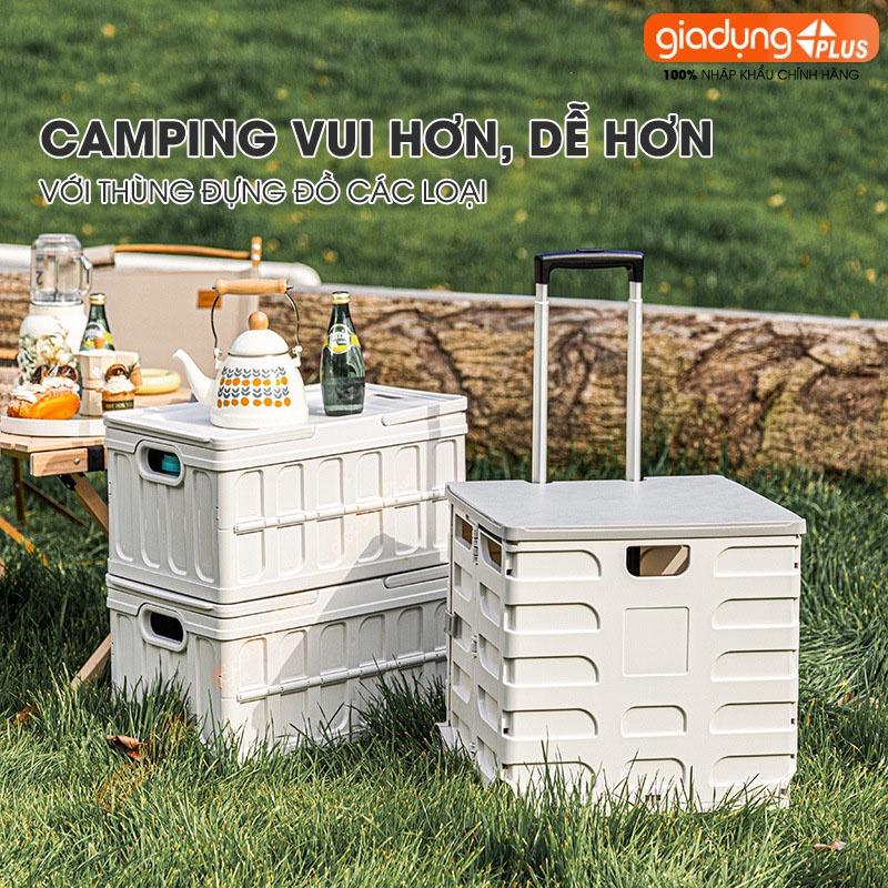 Hộp đựng đồ dã ngoại gấp gọn có tay xách &amp; nắp đậy kín (nắp gỗ, nắp nhựa) phong cách Nhật Bản