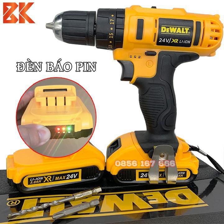 Máy Khoan Pin Dewalt 24V - Có Búa - Lõi Đồng - 3 Chức Năng- Pin chuẩn 5 cell - Máy Bắt vít