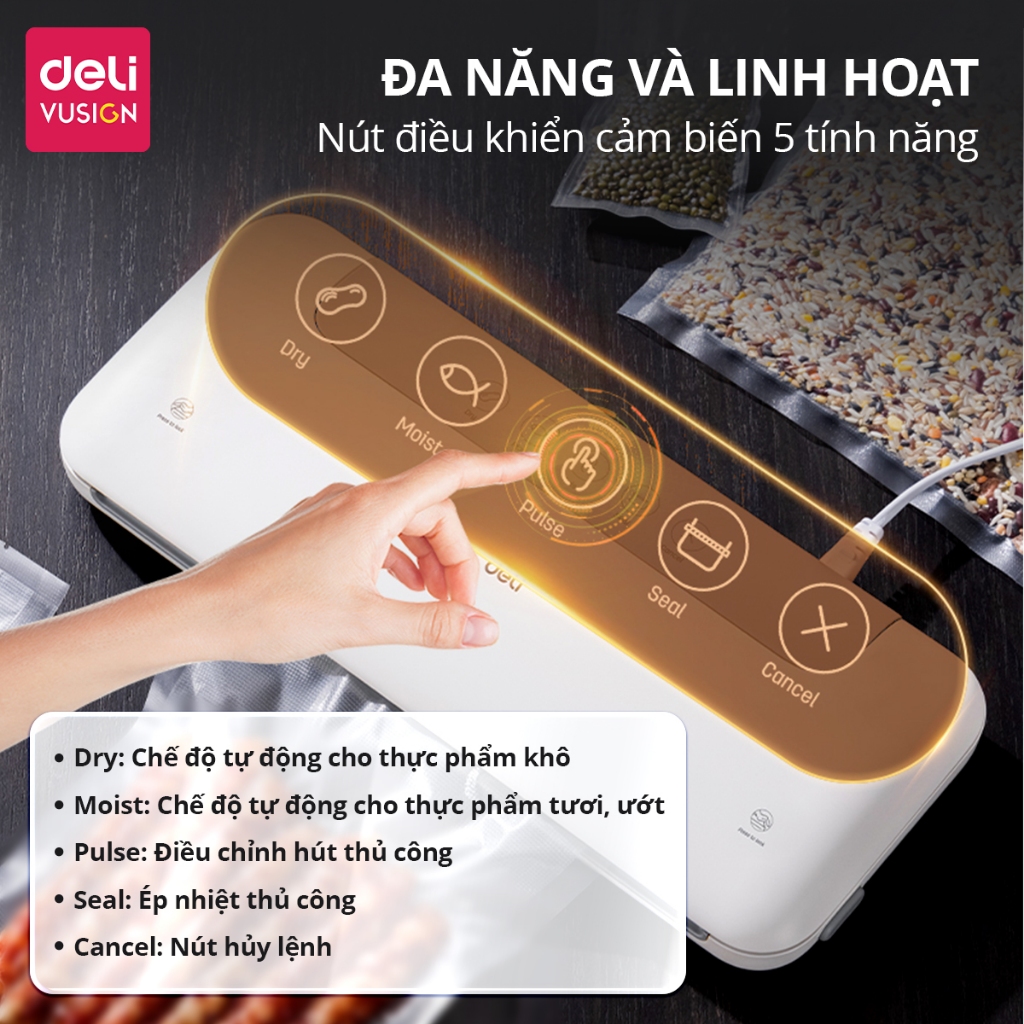 Máy Hút Chân Không Hàng Chính Hãng Deli Hút Tự Động Hàn Miệng Túi Lực Hút Mạnh Bảo Quản Thực Phẩm Tươi Lâu Hơn 3 Lần