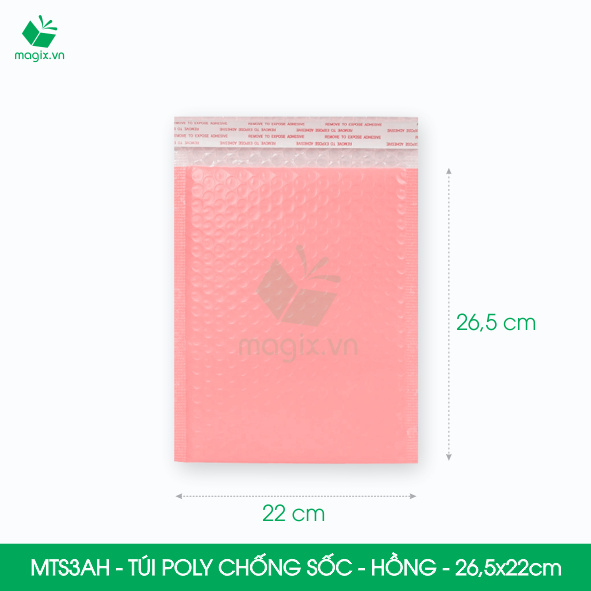 Hình ảnh MTS3AH - 26.5x22cm - COMBO 100 TÚI GÓI HÀNG CHỐNG SỐC BỌC BÓNG KHÍ MÀU HỒNG PASTEL