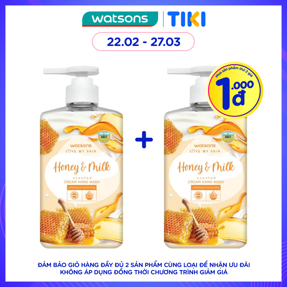 Kem Rửa Tay Watsons Love My Skin Honey Milk Scented Cream Hand Wash 500ml