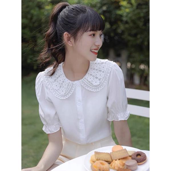 Áo sơ mi trắng phối cổ ren style Hàn hàng thiết kế