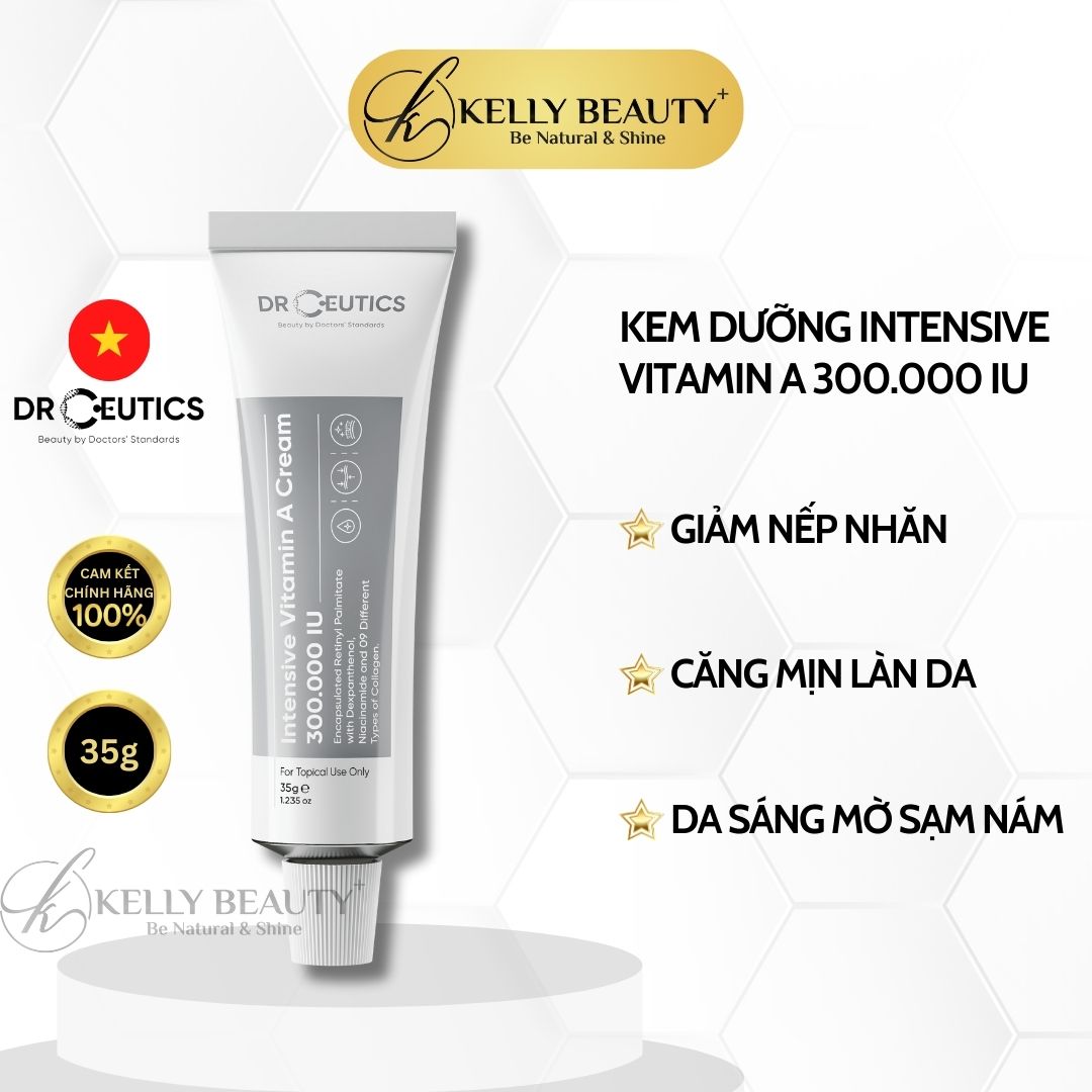 Kem Dưỡng Intensive Vitamin A Cream 300.000 IU DrCeutics - Mờ Nếp Nhăn, Căng Mịn; Sáng Da, Mờ Thâm Nám | Kelly Beauty