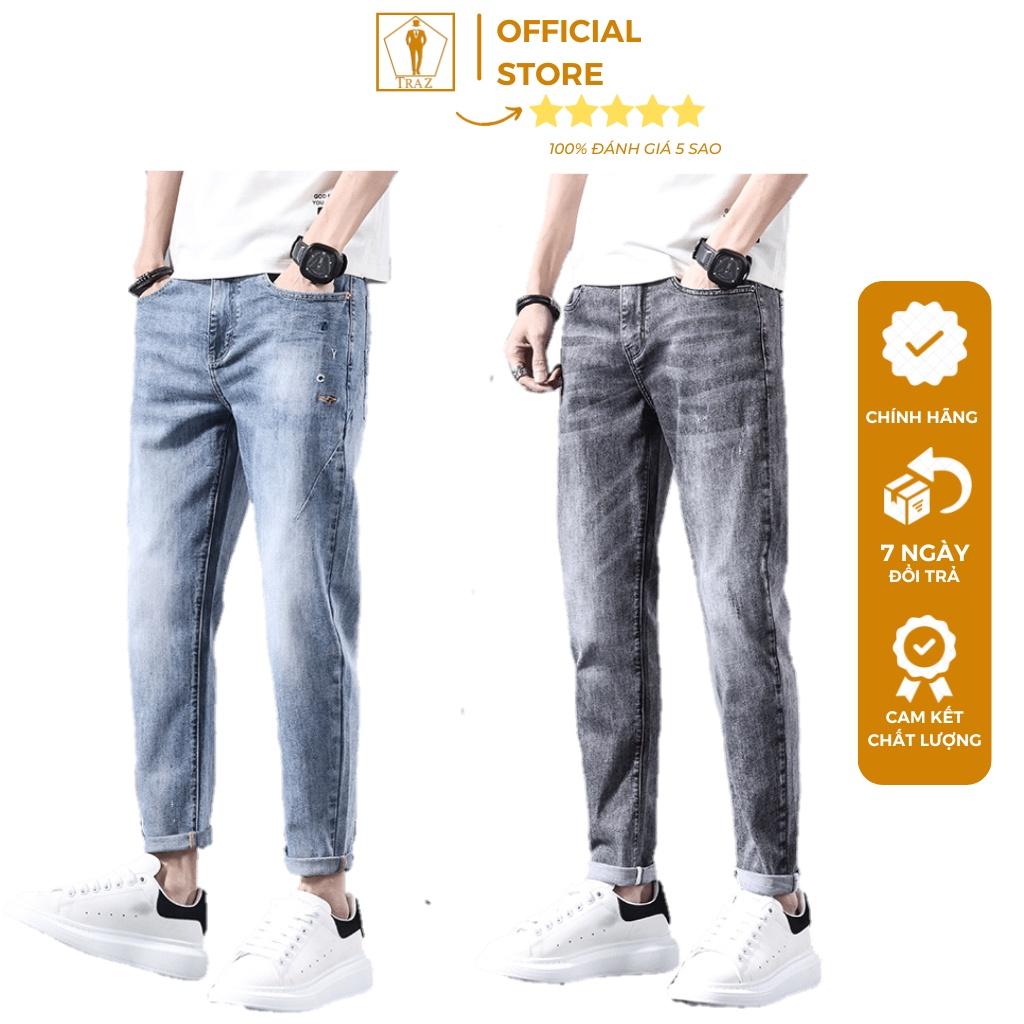 Quần jean nam TRAZ rách gối màu đen trơn chất bò cao cấp co dãn 4 chiều đẹp rin trơn form dáng skinny