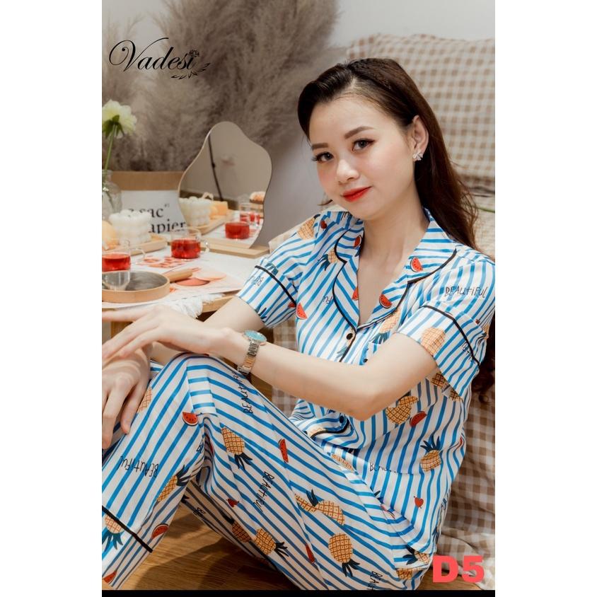 Pijama Lụa Cao Cấp, Đồ Bộ Họa Tiết Trang Nhã, Đồ Ngủ Đẹp, Bộ Mặc Nhà Vadesi - Thời Trang Nữ