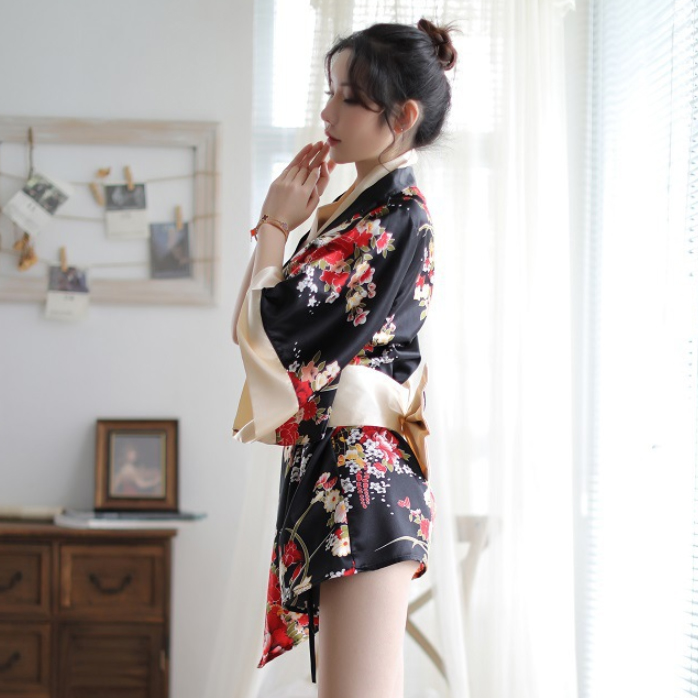 Bộ đồ ngủ Kimono phong cách Nhật Bản quyến rũ - Màu đen