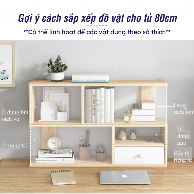 Kệ Giá Sách Gỗ Mini Để Bàn Hoặc Treo Tường FIVO Mẫu FB20, Lắp Ráp Dễ Dàng Gỗ MDF Phủ Melamine Chống Thấm Bề Mặt