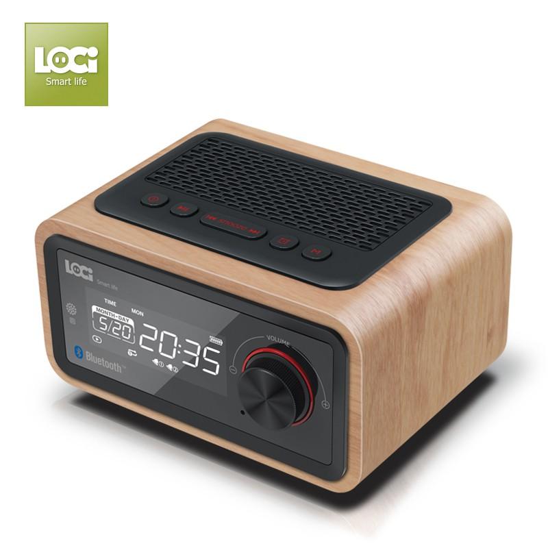 ĐÀI FM BÁO THỨC , BLUETOOTH ,USB , TF card , VỎ GỖ LOCI H90 NEW MODEL hàng nhập khẩu