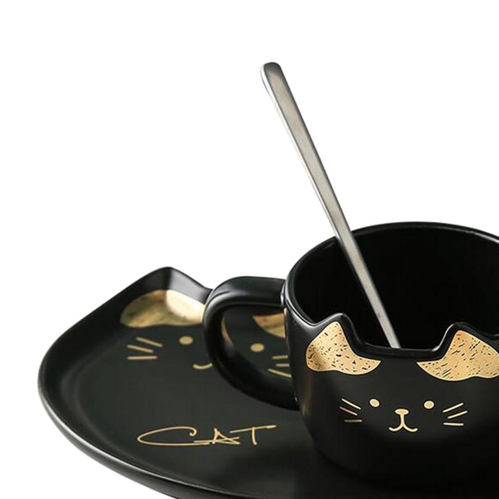 Ceramic Cappuccino Coffee  Spoon Coffee Milk Mug Cup 200ml Black