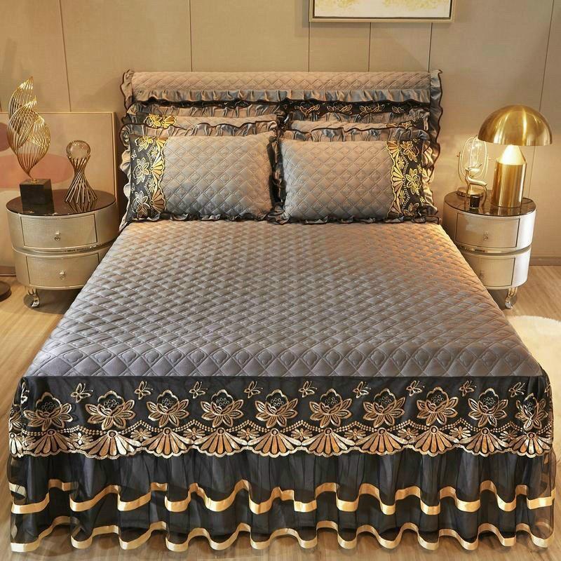 BỘ GA GỐI NỈ NHUNG TRẦN PHỦ PHỐI REN DÀY ĐẸP