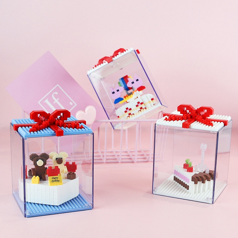 Đồ Chơi Lắp Ráp bánh kem sinh nhật Thỏ Stella ,Gấu, Vịt Donald Có Đèn, nanoblocks cho bé trai bé gái