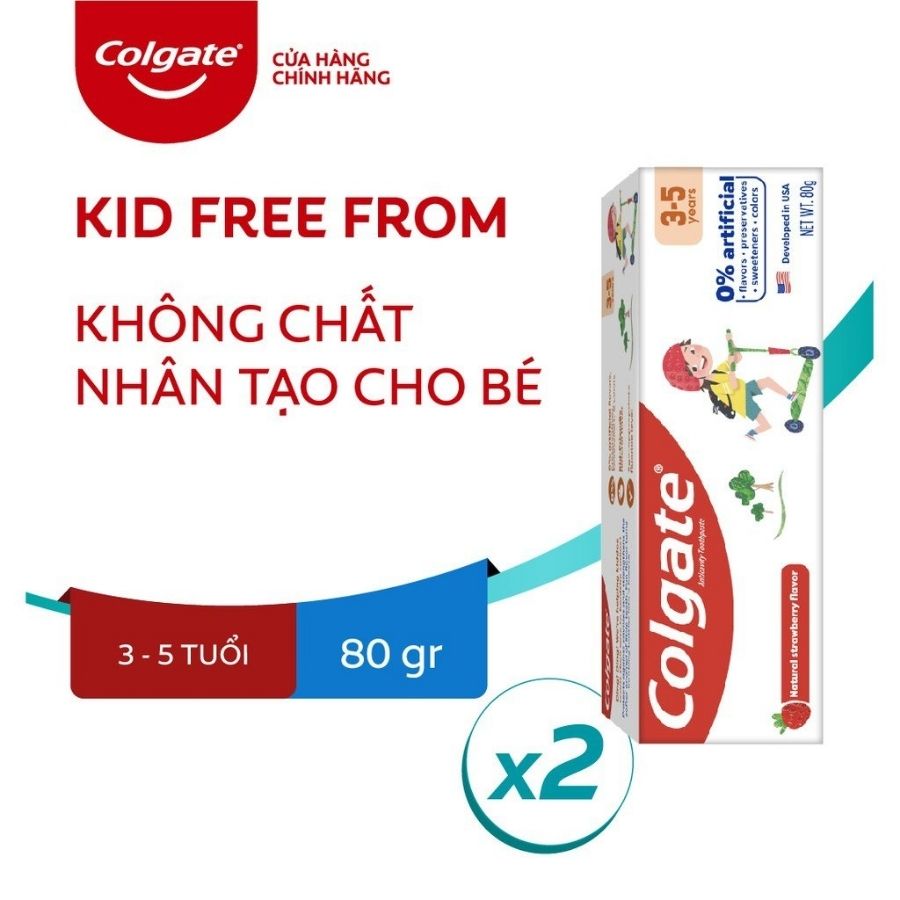 Bộ 2 kem đánh răng trẻ em Colgate Kid Free From không chất nhân tạo cho bé 3 đến 5 tuổi 80g/tuýp