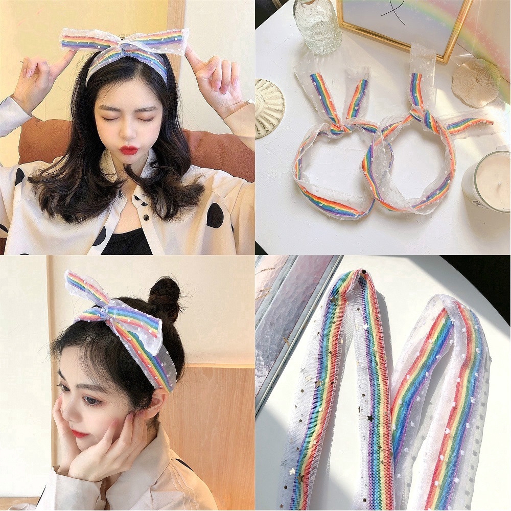 Băng Đô Cài Tóc Đa Năng Họa Tiết Cầu Vồng Xinh Xắn
