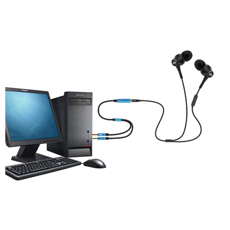 Dây Audio chuyển tai nghe 3.5mm đầu cái sang 2 đầu Mic và Tai nghe đầu đực mạ vàng dài 20CM - Hàng Nhập Khẩu