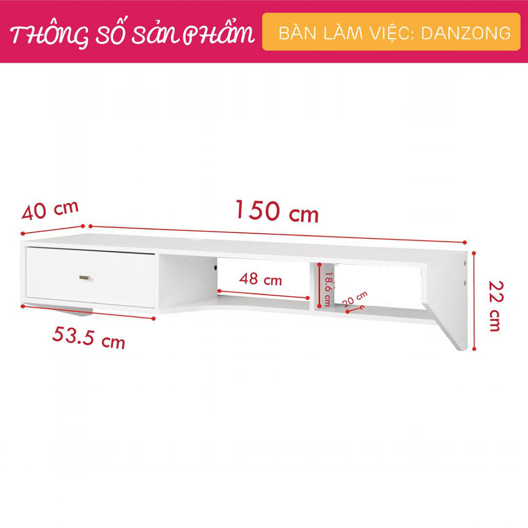 Bàn làm việc, bàn học gỗ hiện đại SMLIFE Danzong  | Gỗ MDF dày 17mm chống ẩm | D150xR40xC22cm