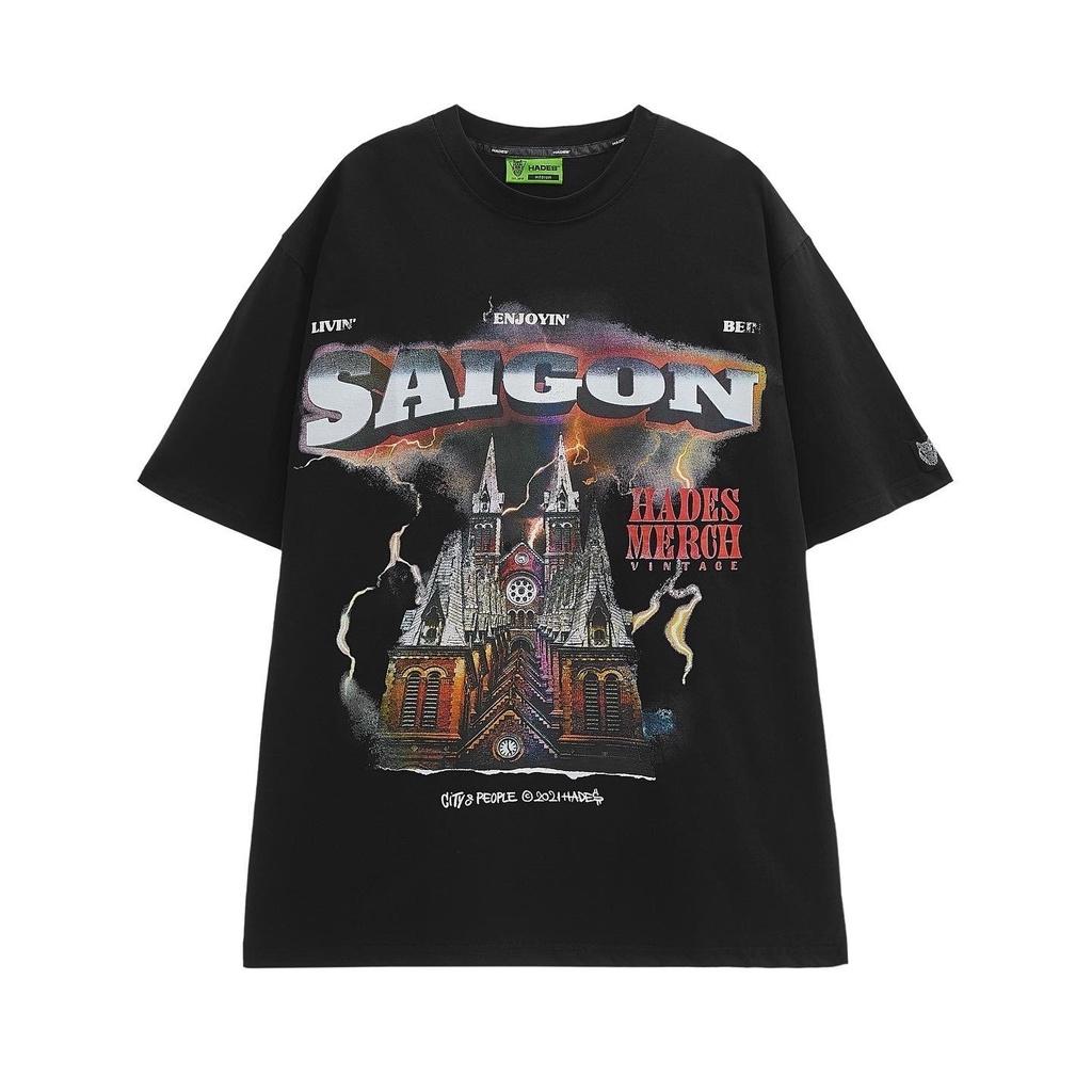 Áo thun tay lỡ unisex Saigon đầy đủ tem cổ tag tay Hany shop