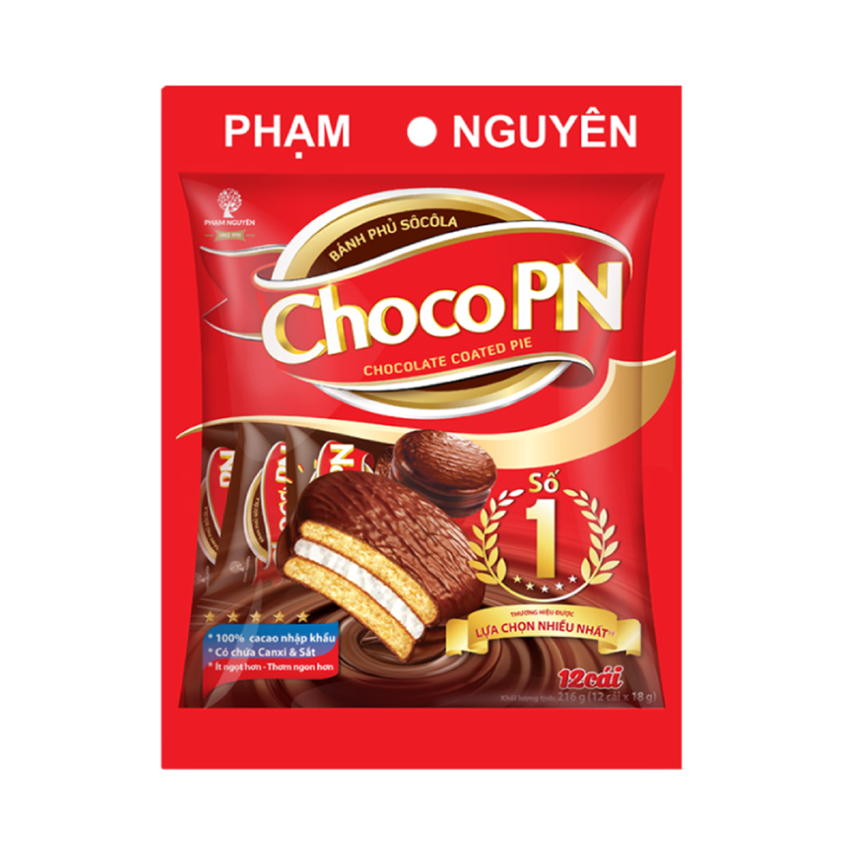 Bánh Choco PN - Thương hiệu số một 216 (Túi 18g x 12cái)