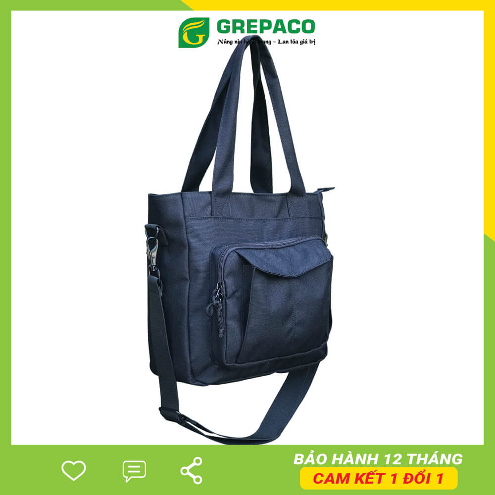 Túi Đeo Vai Nữ Grepaco Vải Tote Bố Canvas Cao Cấp Màu Đen Nhiều Ngăn Có Khóa Kéo Đeo Chéo Hoặc Xách Tay Đựng Phụ Kiện Đi Làm, Đi Du Lịch Thời Trang Hàn Quốc - Hàng Chính Hãng