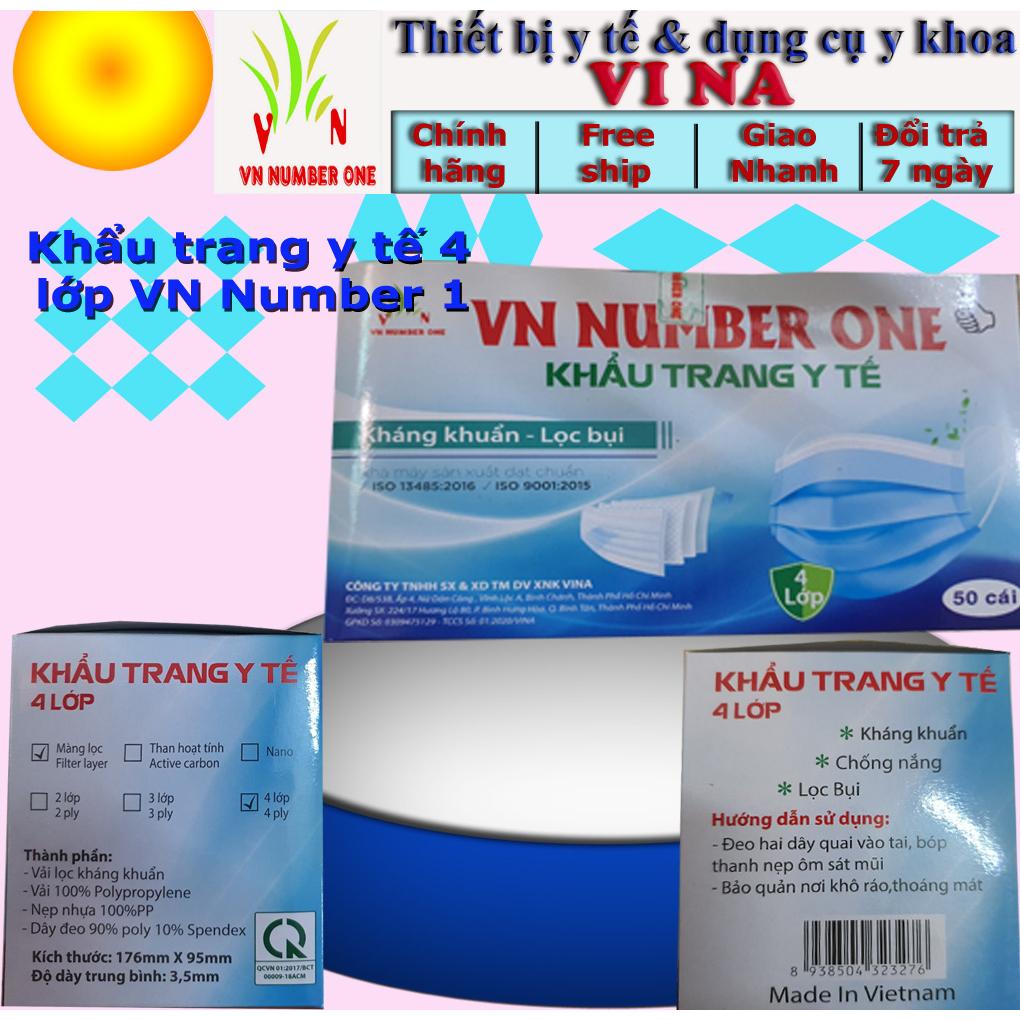 Khẩu Trang y Tế 4 Lớp Vn Number One (1 Hộp 50 Cái) - Có Loại Cho Người Lớn, Em Bé, Sản phẩm đạt chứng nhận CE Châu Âu