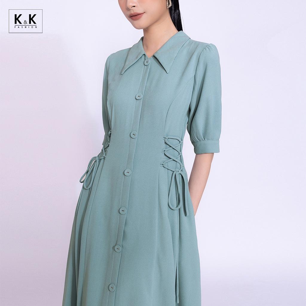 Đầm Sơ Mi Dáng Xòe Màu Xanh K&amp;K Fashion KK140-05 Chất Liệu Tuyết Sa Hàn