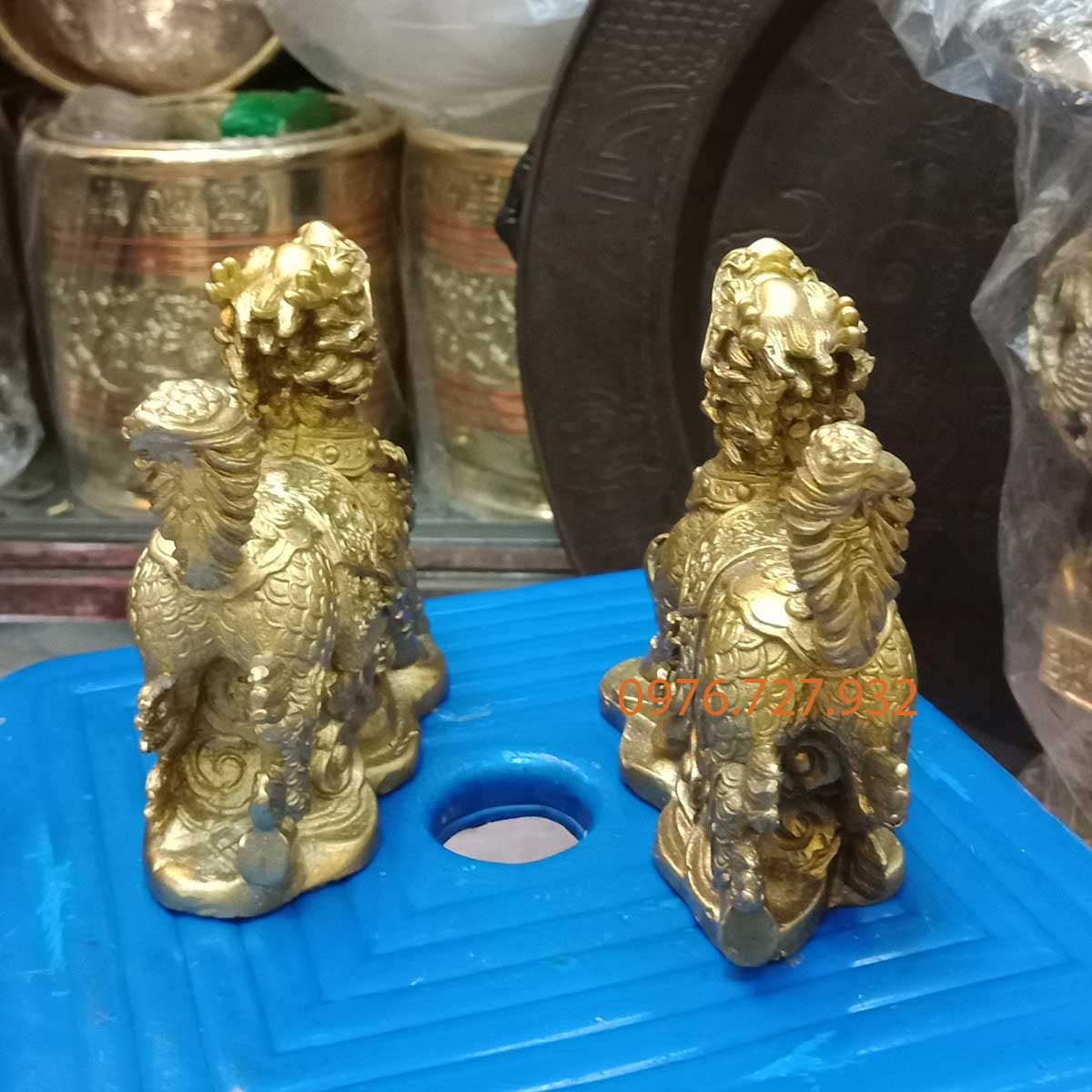 Kỳ lân phong thủy bằng đồng dài 14cm, kỳ lân phong thủy