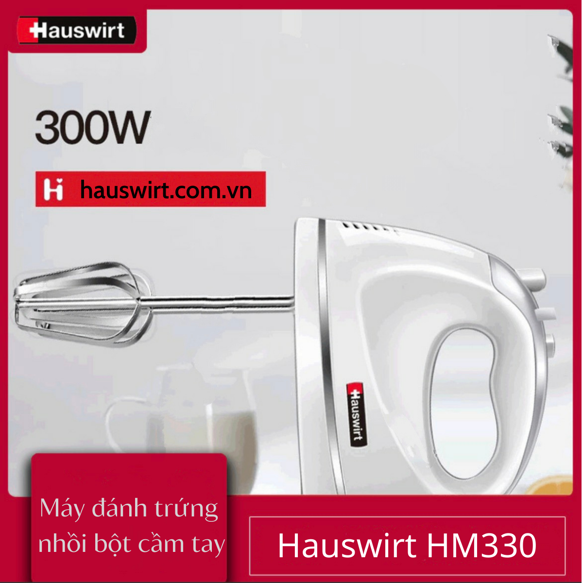 Máy đánh trứng, nhồi bột cầm tay Hauswirt HM330 công suất 300W hàng chính hãng 5 tốc độ đánh