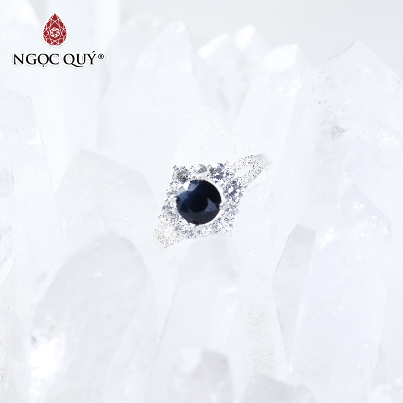 Nhẫn bạc nữ đá Sapphire mệnh thủy, mộc - Ngọc Quý Gemstones
