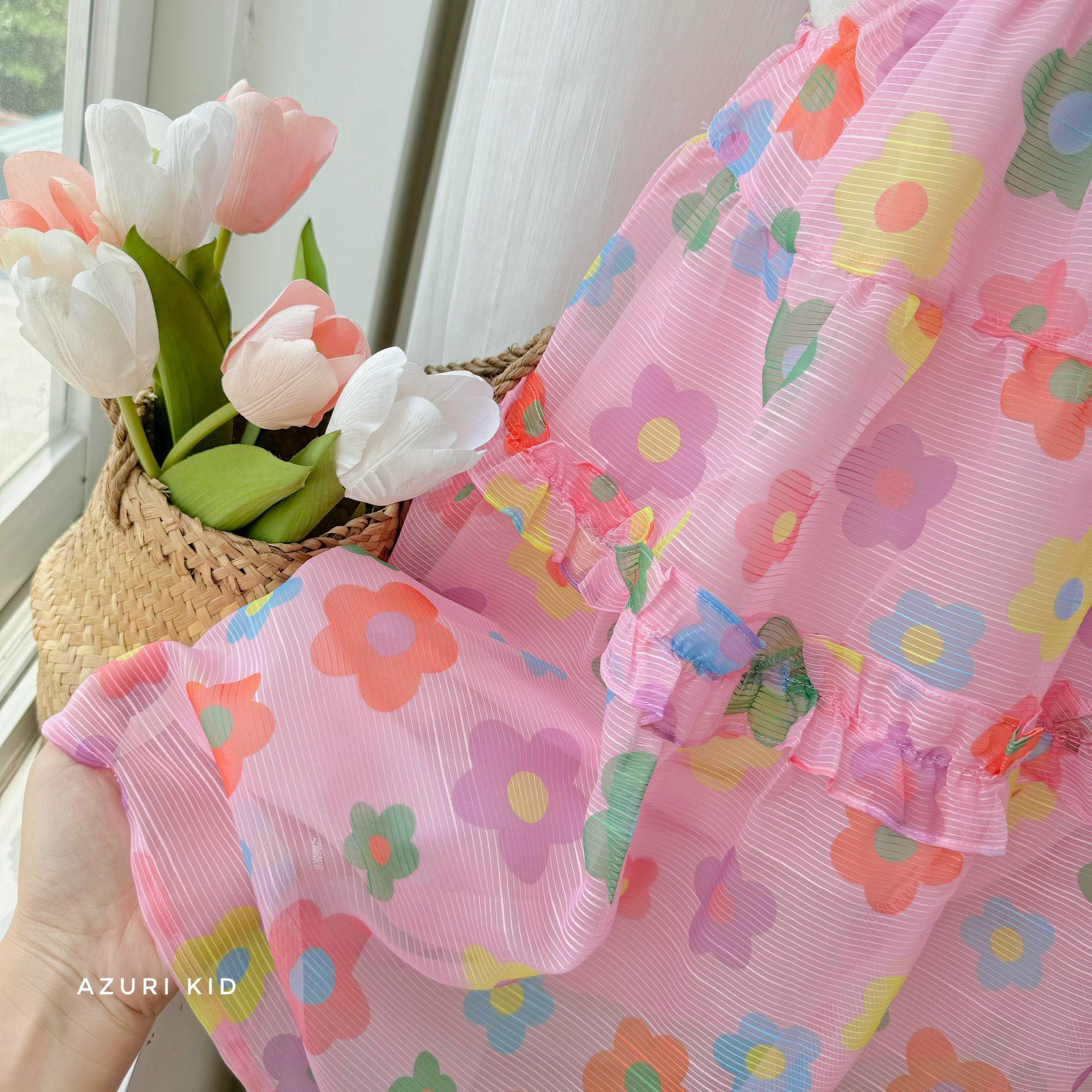 Đầm babydoll cho bé gái đính nơ cánh tiên phong cách Hàn Quốc từ 12-35kg chất vải tơ mềm mát