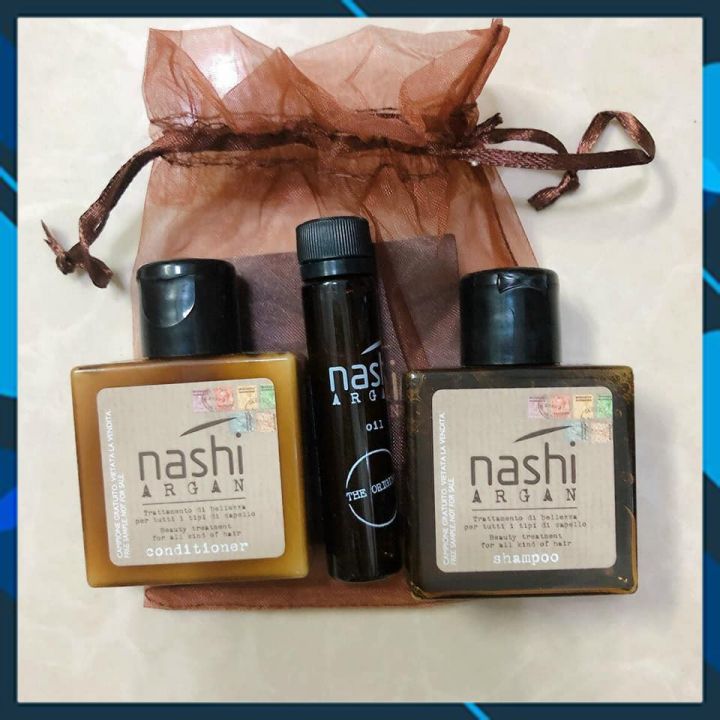 Bộ Nashi Argan Travel Kit chăm sóc tóc (Gội 30ml + Xả 30ml + Tinh dầu 5ml)