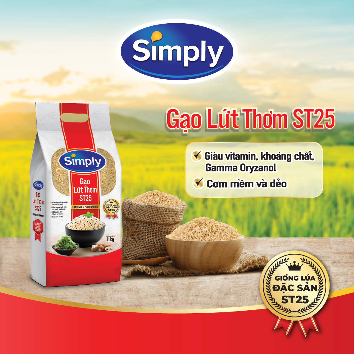 Gạo Lứt Thơm ST25 Simply 1kg