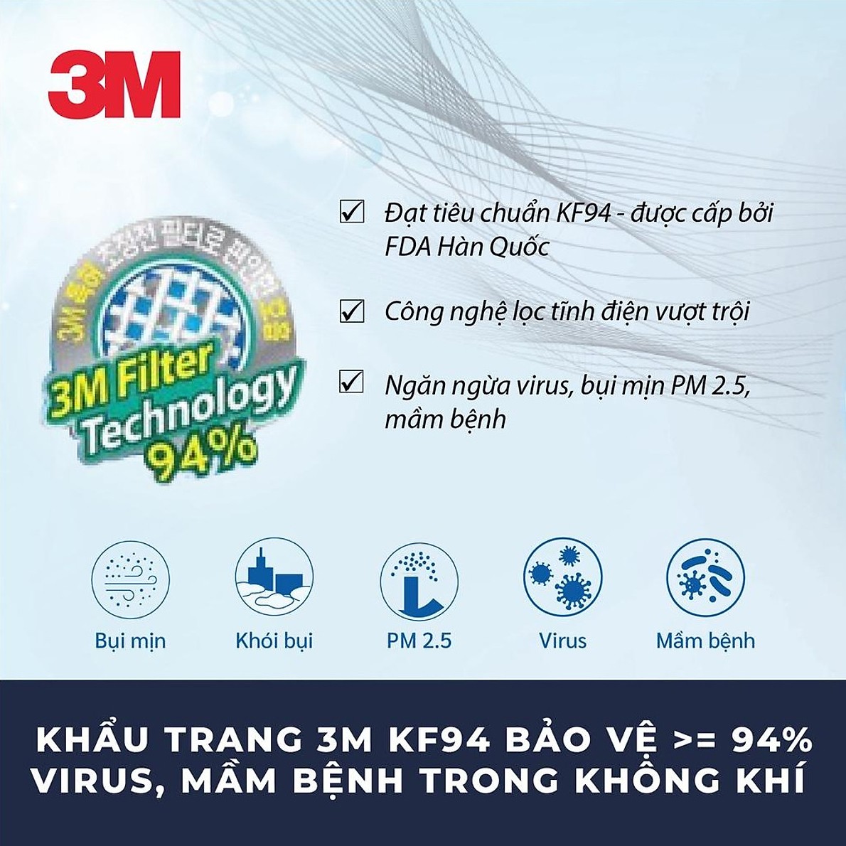 Khẩu Trang 3M KN95 9513 | 3M KF94 9013 Đạt Chuẩn FDA Lọc &gt;95% Bụi Mịn PM2.5 Nhập Khẩu Hàn Quốc - Hàng Chính Hãng 3M - Khẩu Trang Y Tế Chuẩn 3D Mask, Thiết Kế Thoải Mái Khi Đeo