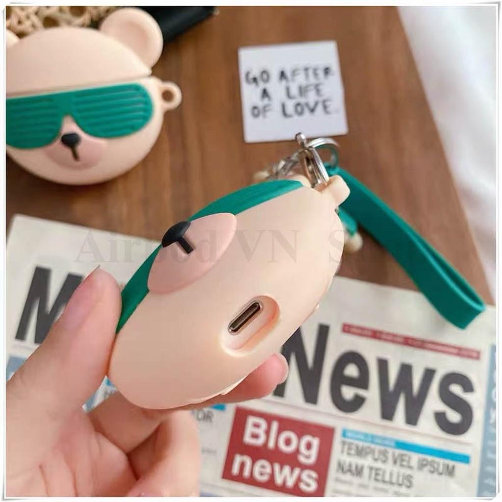 Bao Case Ốp dành cho Airpods 1,2, Airpods pro gấu đeo kính kèm móc gấu cao cấp