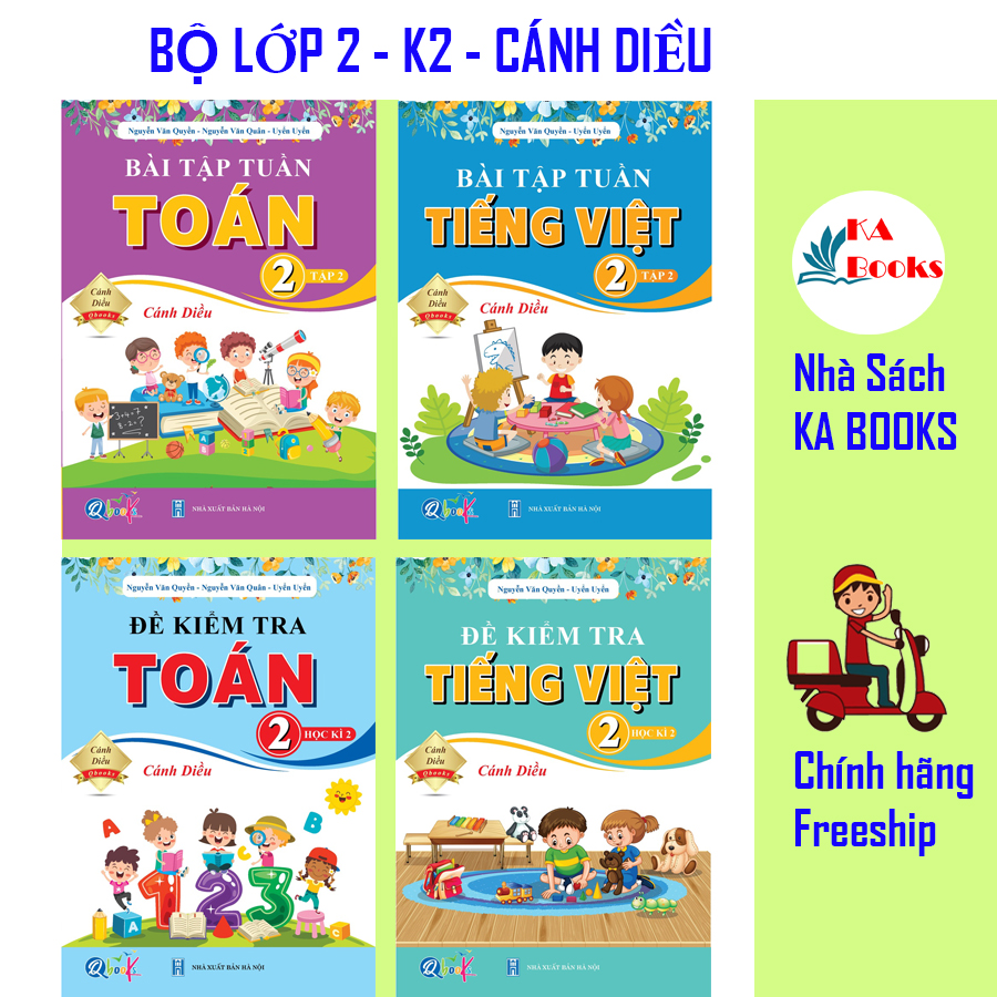 Combo Bài Tập Tuần, Đề Kiểm Tra Toán - Tiếng Việt Lớp 2 - Học Kì 2 - Cánh Diều (4 cuốn)