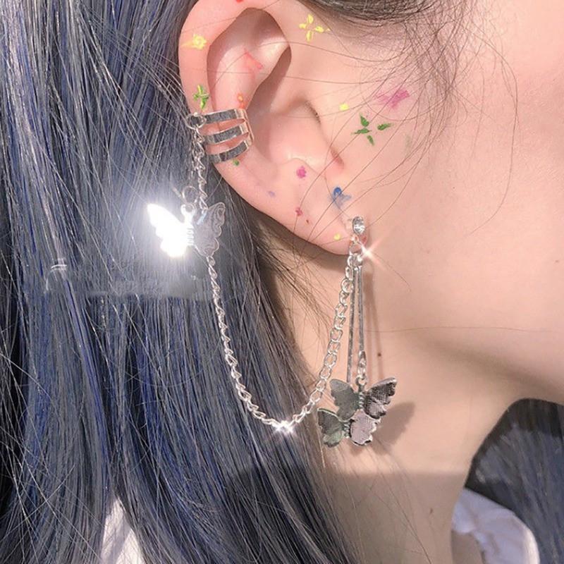 Bông tai hợp kim dáng dài trang trí tua rua hình bướm thời trang cho nữ