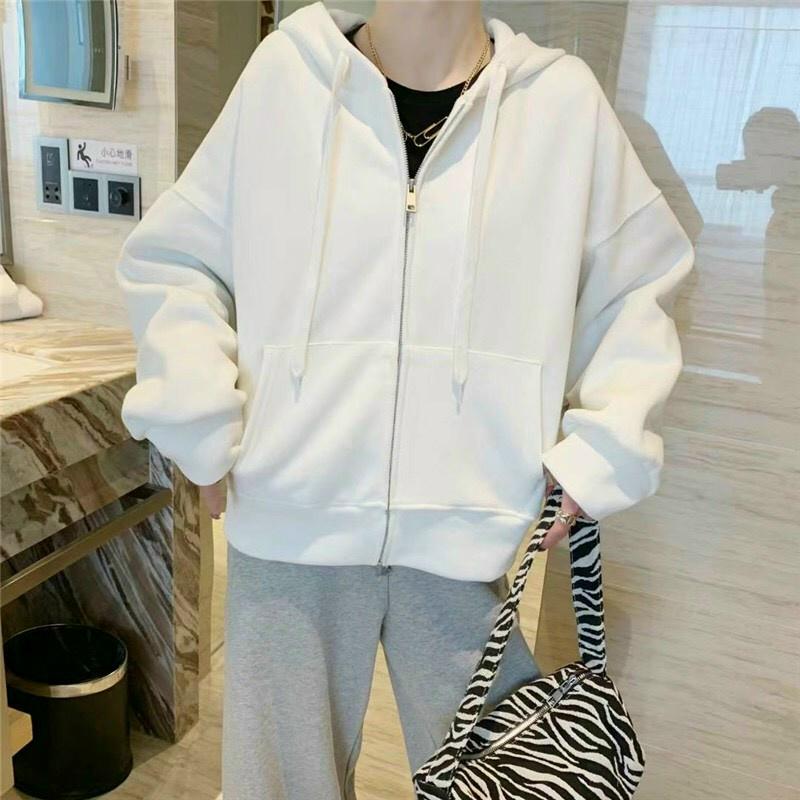 [] Áo khoác nỉ nam nữ form rộng đi học có dây kéo áo hoodie nữ form rộng có dây kéo