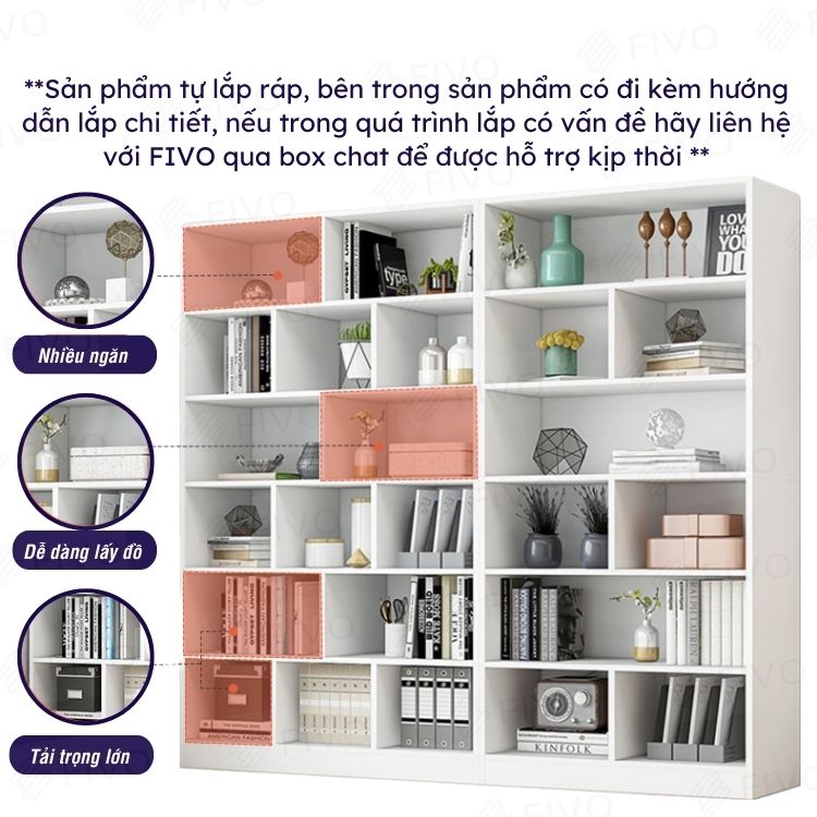 Kệ Sách Gỗ Đứng Chất Liệu MDF FIVO FB70 (60 x 24 x 179cm) Lắp Ráp Dễ Dàng (Có Tấm Lưng Phía Sau) - Hàng Chính Hãng