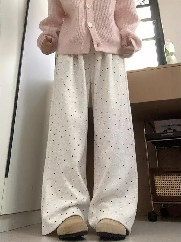 Quần suông ống rộng ống đứng chấm bi phong cách Hàn Quốc từ 40-60kg dành cho nữ