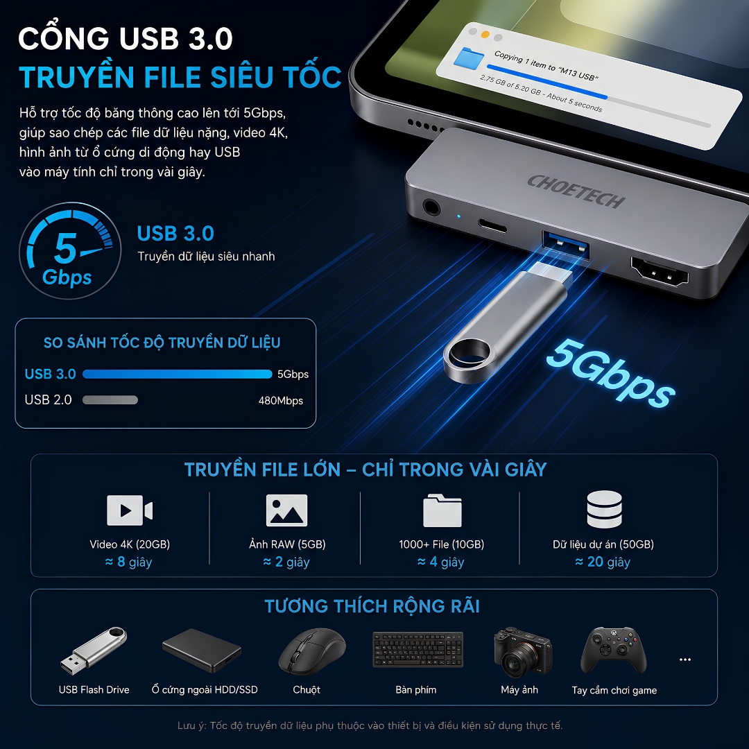 Hub Chuyển Cổng Type C 4 in 1 thông minh đa năng OMNIDOCK 4K PRO CHOETECH HUB-13 HDMI 4K@60Hz, PD Type C 60W USB 3.0 AUX 3.5mm Cho iPad Laptop MacBook - Hàng nhập khẩu