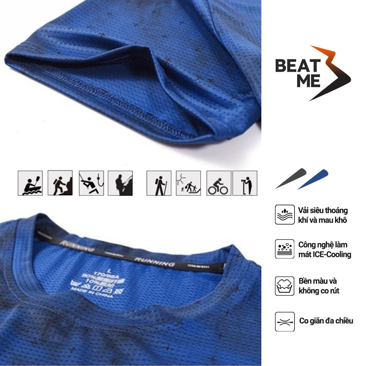 Áo Thun Nam Thể Thao Cổ Tròn Tập Gym Chạy Bộ Beatme Form Vừa Vái Siêu Mát Màu Xanh Loang Thoải Mái Tập Luyện Mùa Hè Thấm Hút Mồ Hôi