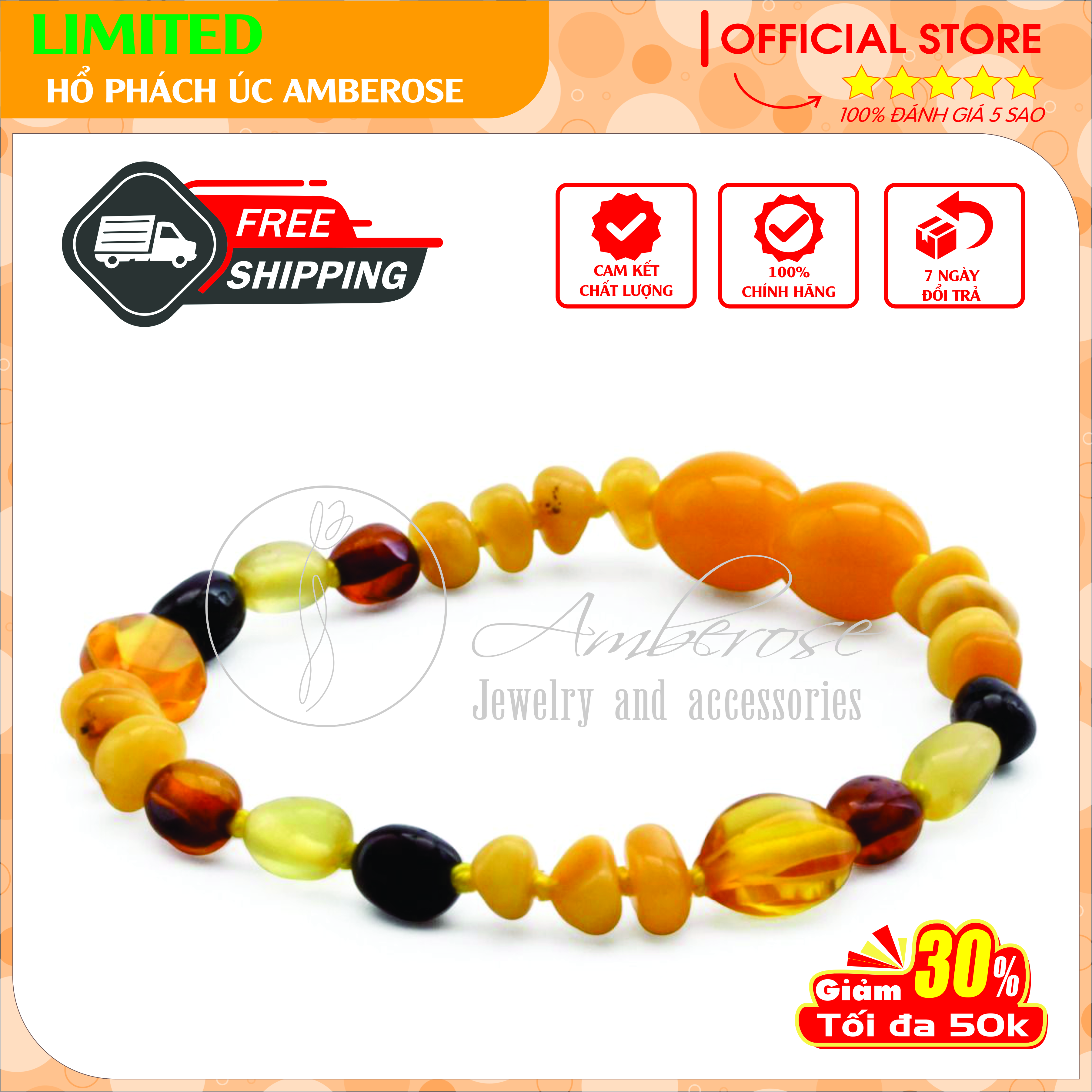 Bộ Vòng Hổ Phách Amber Cho Bé 0 - 10 tuổi SABLMT5